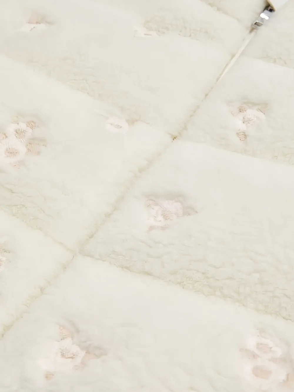 Moncler Enfant Jack van imitatiebont met geborduurde bloemen Beige