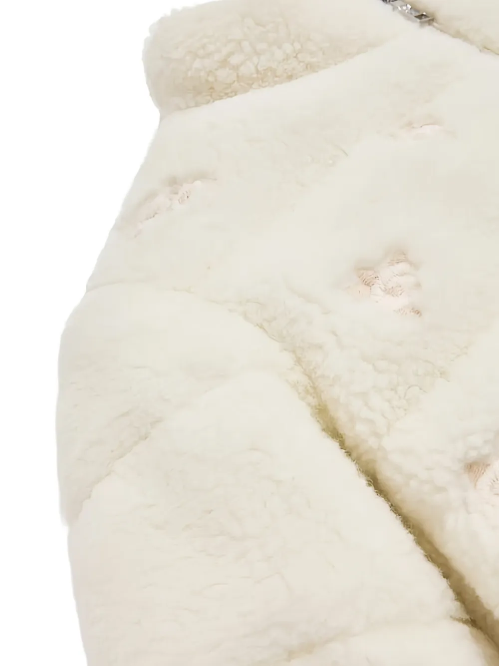 Moncler Enfant Jack van imitatiebont met geborduurde bloemen Beige