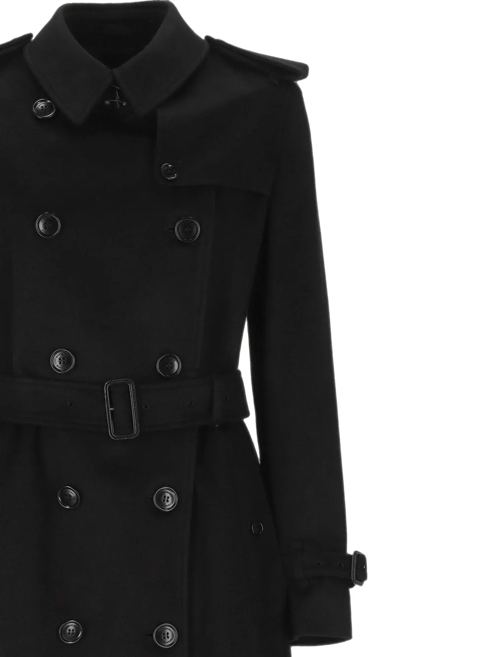Burberry Kasjmier jas met dubbele rij knopen en ceintuur Zwart