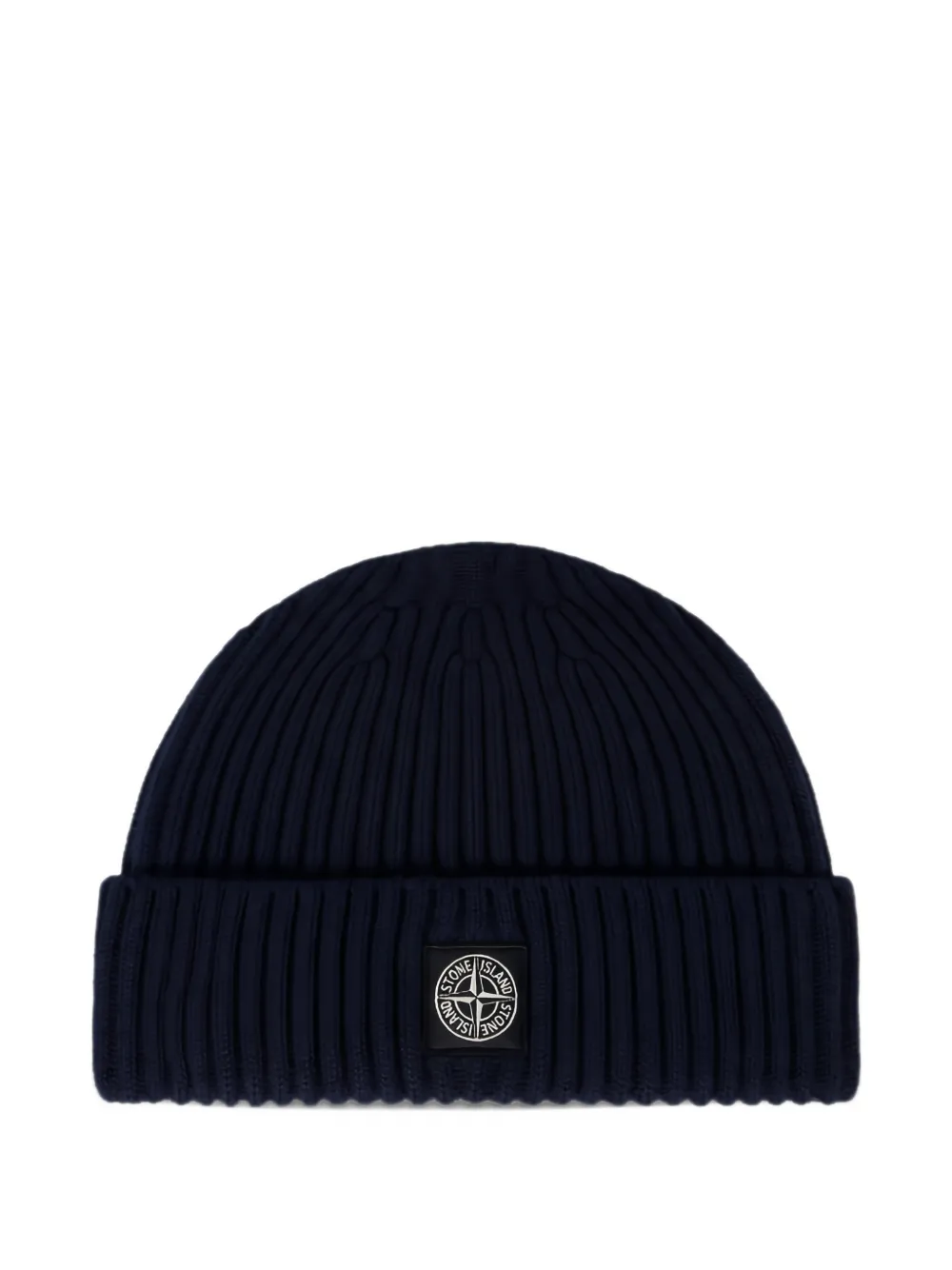 Stone Island Junior ribbed-knit logo-patch beanie hat - Blu