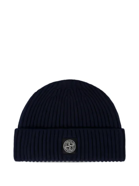 Stone Island Junior ribbed-knit logo-patch beanie hat