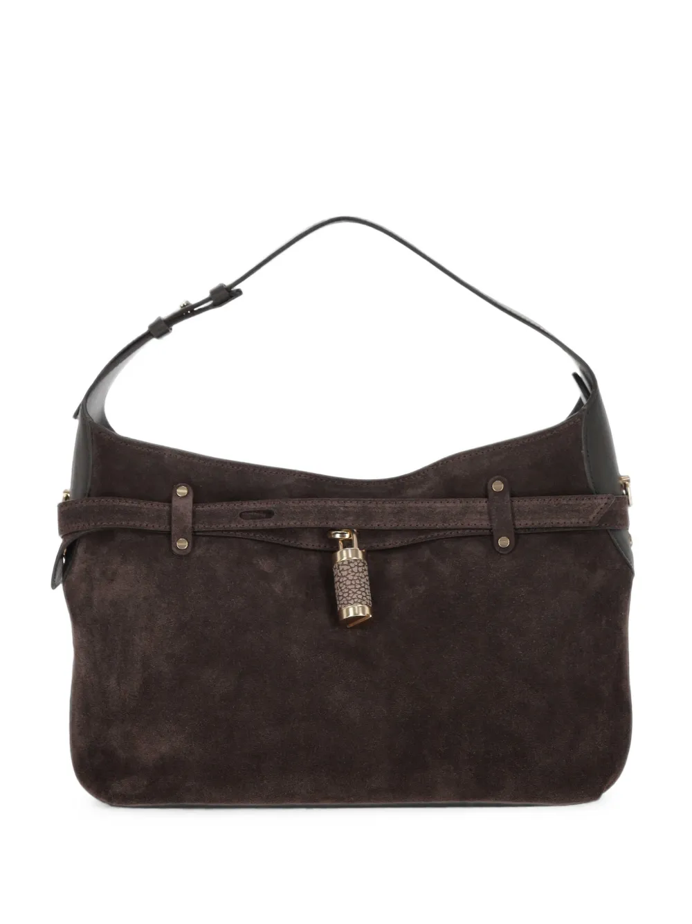 Borbonese Small Premere Hobo suede padlock shoulder bag - Marrone