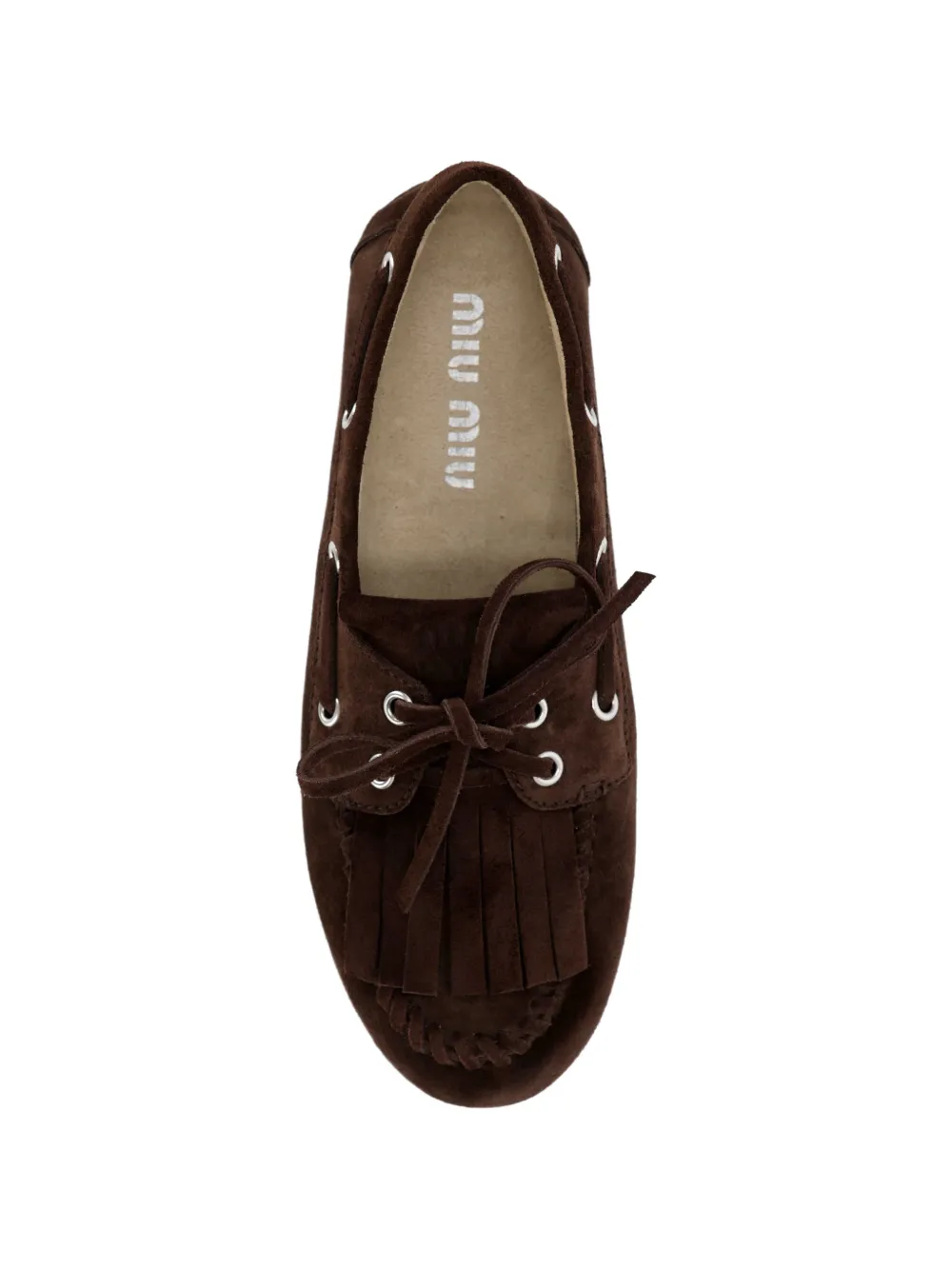 Miu fringe-detail suede loafers Bruin