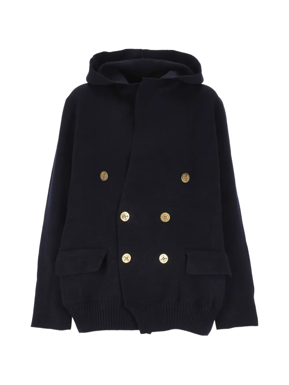 sacai double-breasted hooded coat - Blau