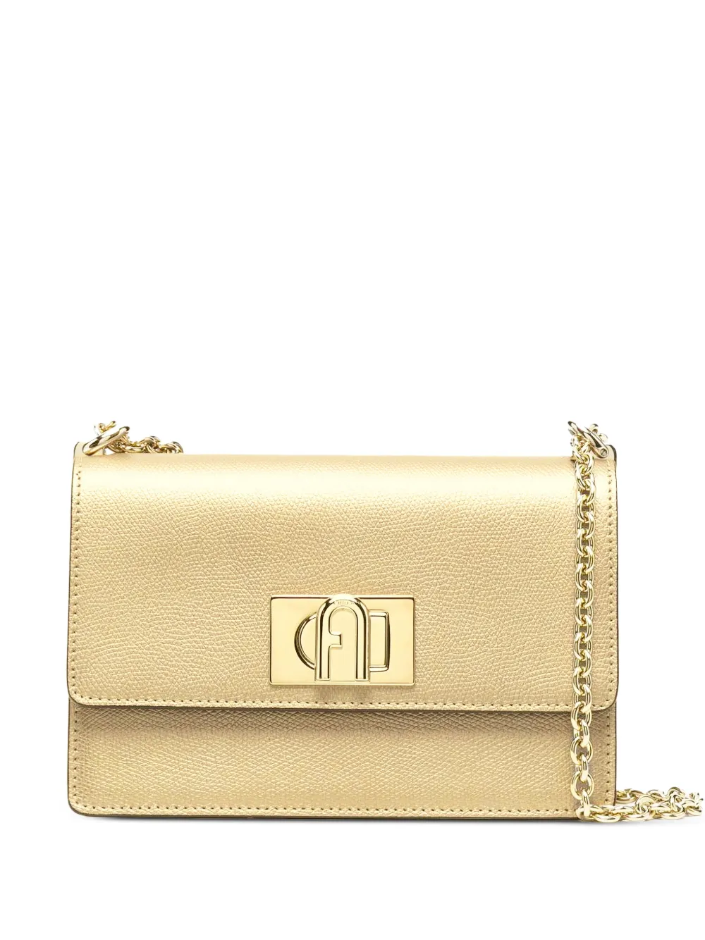 Furla logo-plaque grained leather shoulder bag - Oro