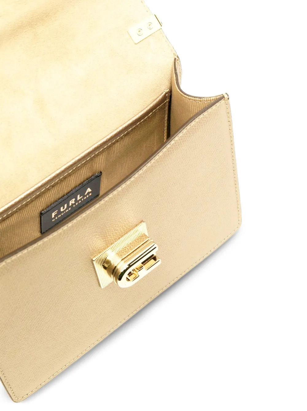 Furla Leren schoudertas met logoplakkaat Goud