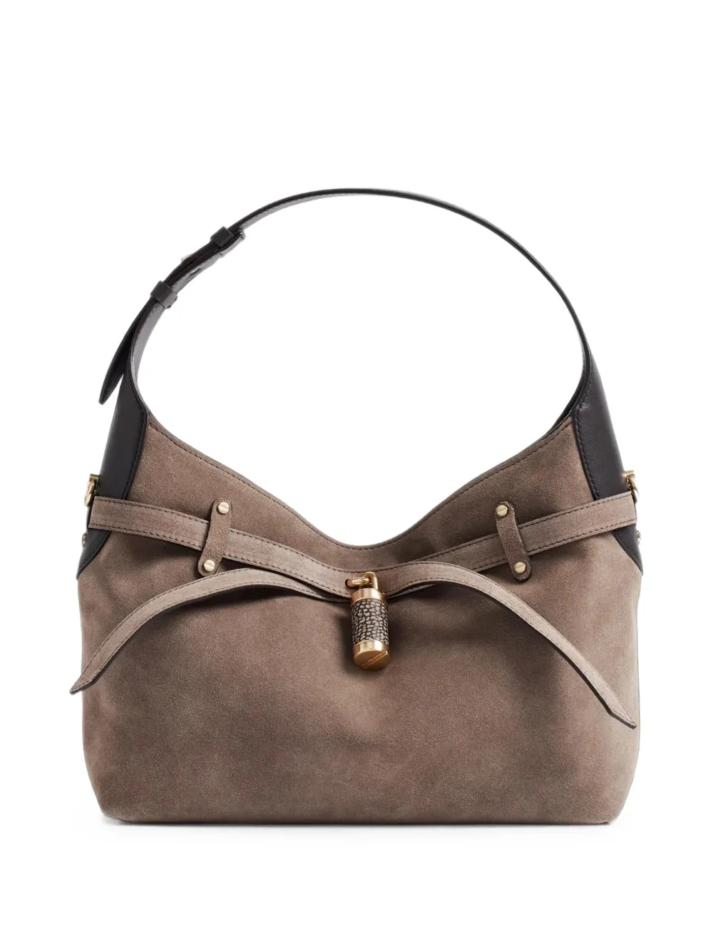 Borbonese B-Halo suède schoudertas met gesp Beige