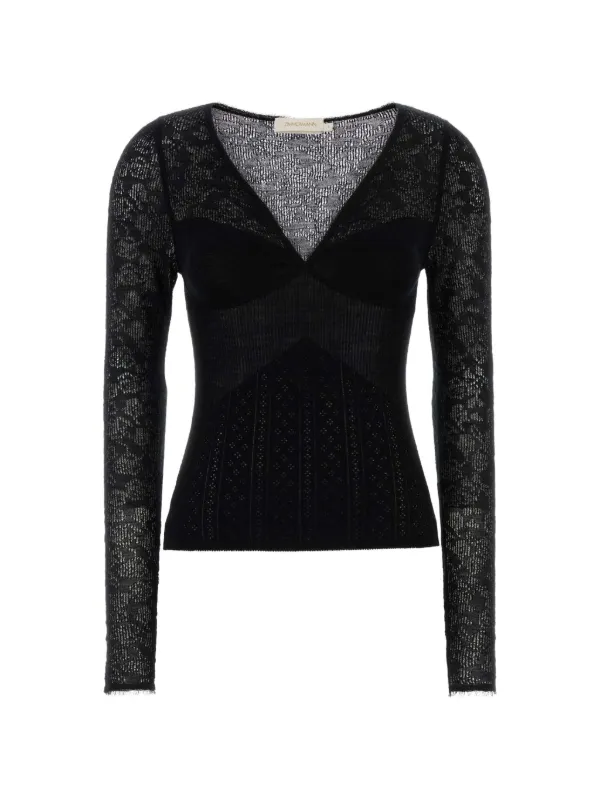 Zimmermann Pointelle-lace V-neck Top in Black