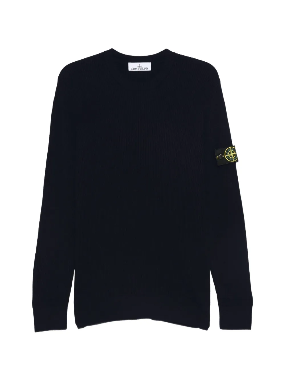 Stone Island 5100053 full-rib RWS-wool crewneck sweater with ribbed trims - Blu