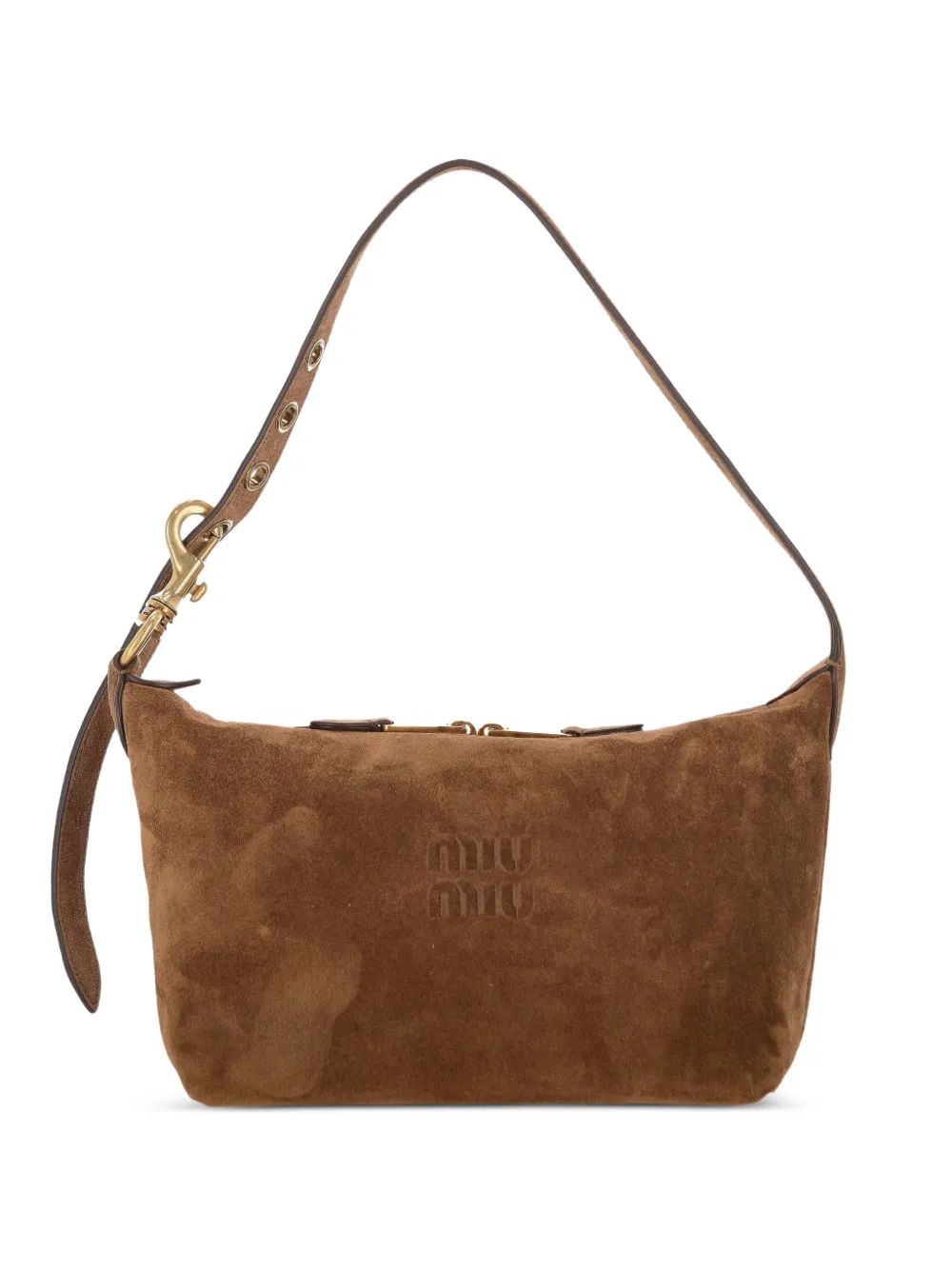 Miu Miu logo-embossed suede shoulder bag - Marrone