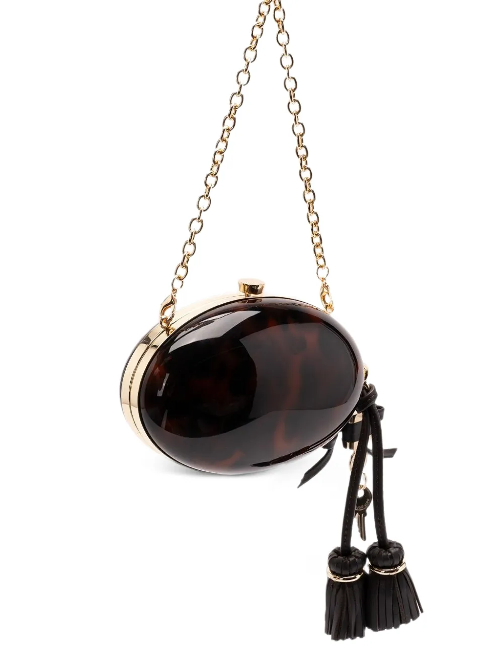 Self-Portrait Tortoiseshell-effect Tassel-detail Clutch Bag in Brown, view 3