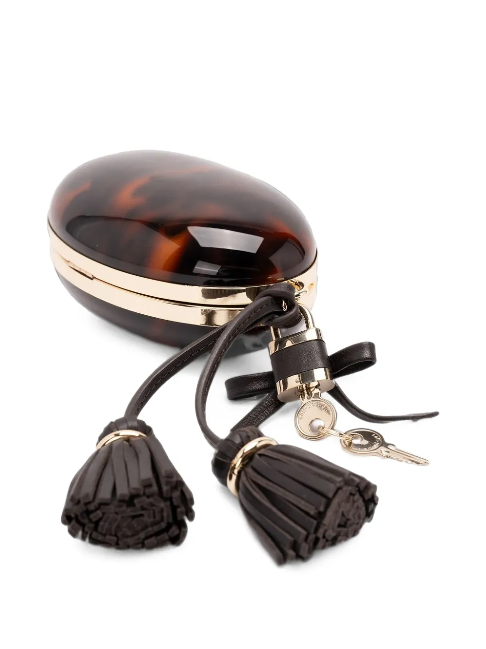 Self-Portrait Tortoiseshell-effect Tassel-detail Clutch Bag in Brown, view 5