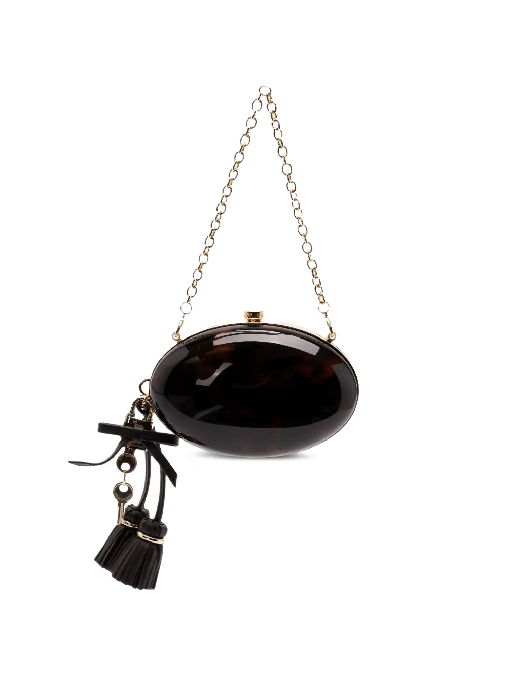 Self-Portrait Tortoiseshell-effect Tassel-detail Clutch Bag in Brown, view 2