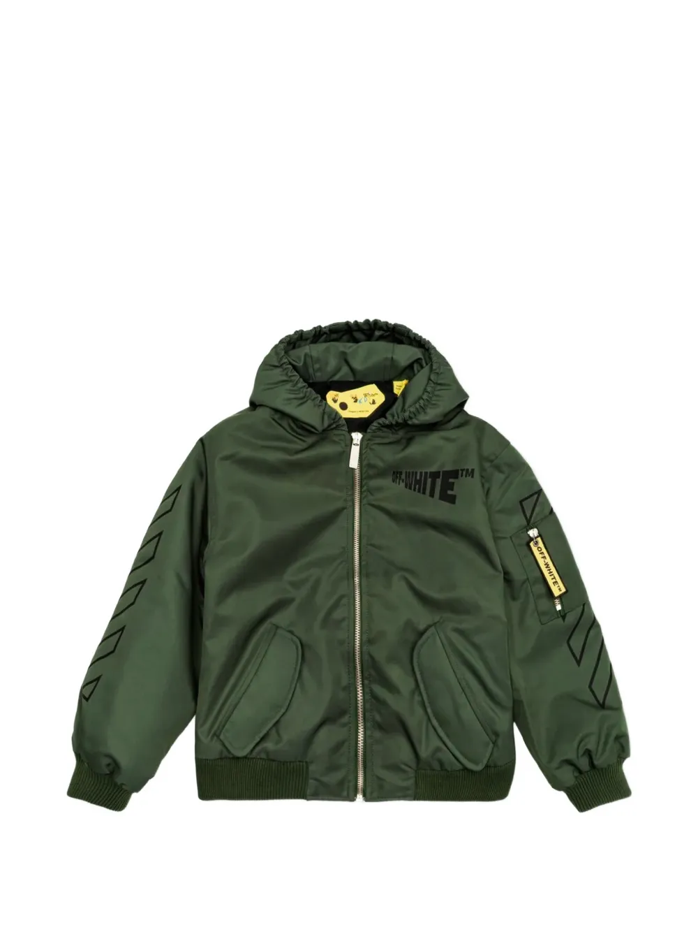 Off-White Kids Bomber con logo e cappuccio - Verde