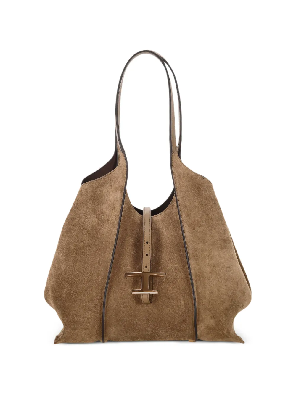 Tod's T Timeless shopping bag in suede small - Marrone