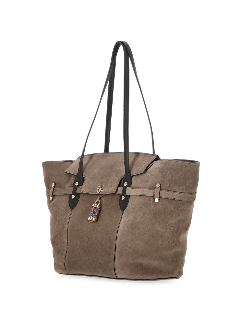 Borbonese Grote Premiere suède schoudertas met hangslotdetail Beige