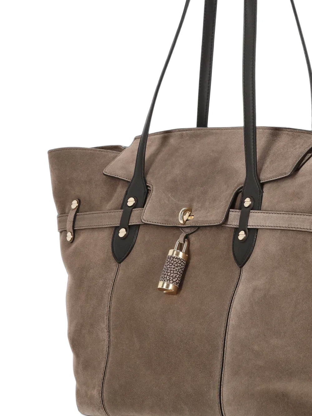 Borbonese Grote Premiere suède schoudertas met hangslotdetail Beige