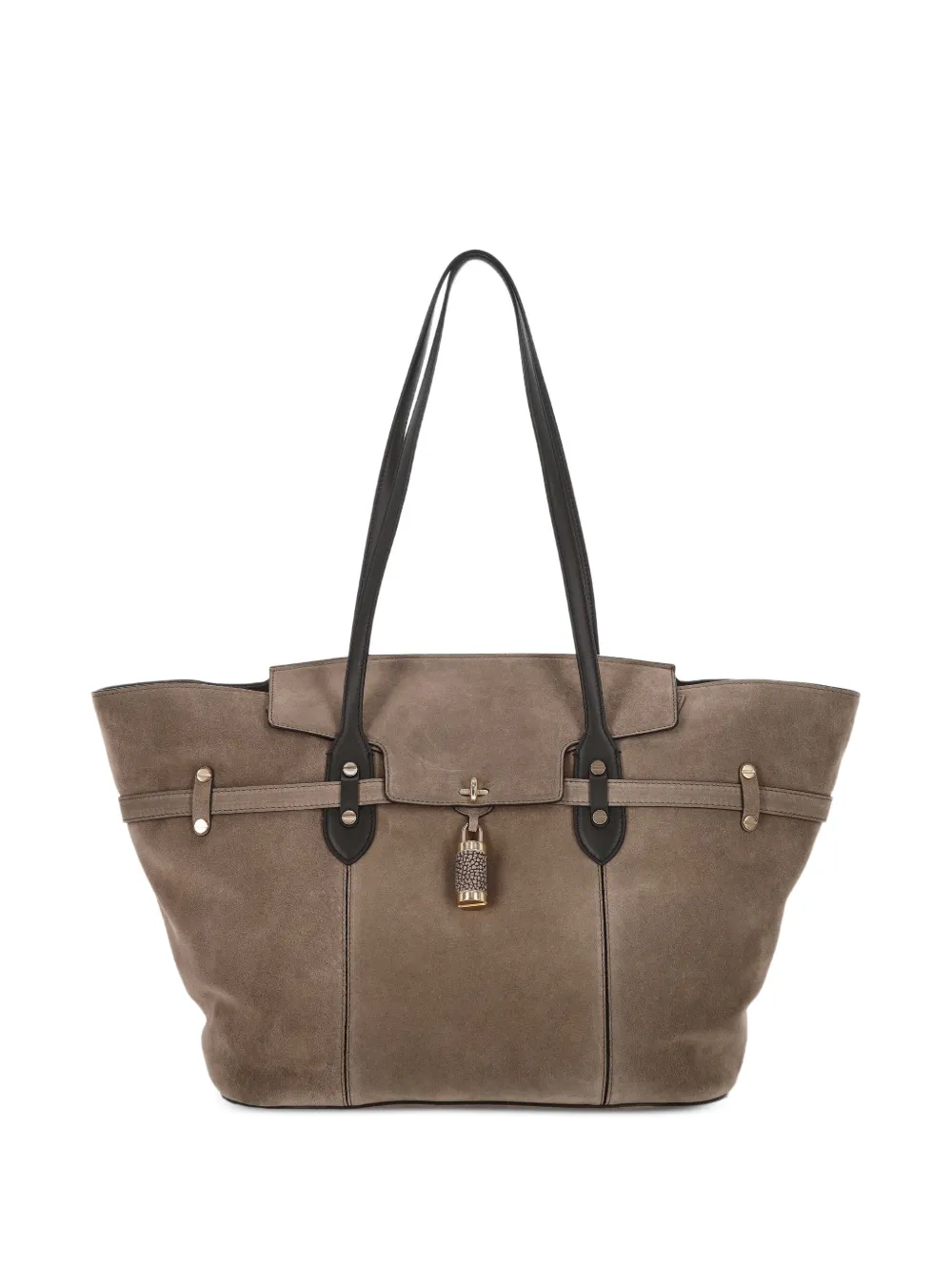 Borbonese large Premiere suede padlock-detail shoulder bag - Neutrals