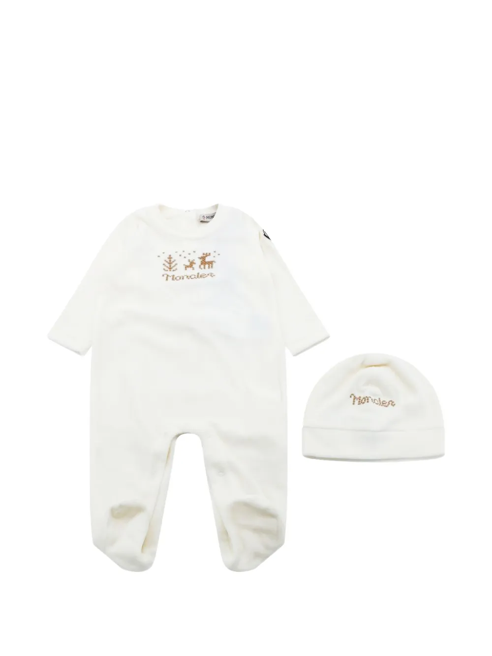 Moncler Enfant Slaappak en muts met geborduurd logo Wit