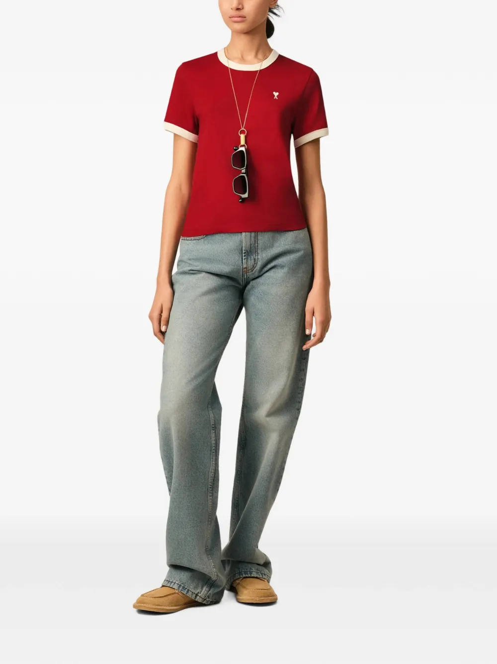 AMI Paris Contrasterend katoenen T-shirt met Ami de Coeur logo Rood