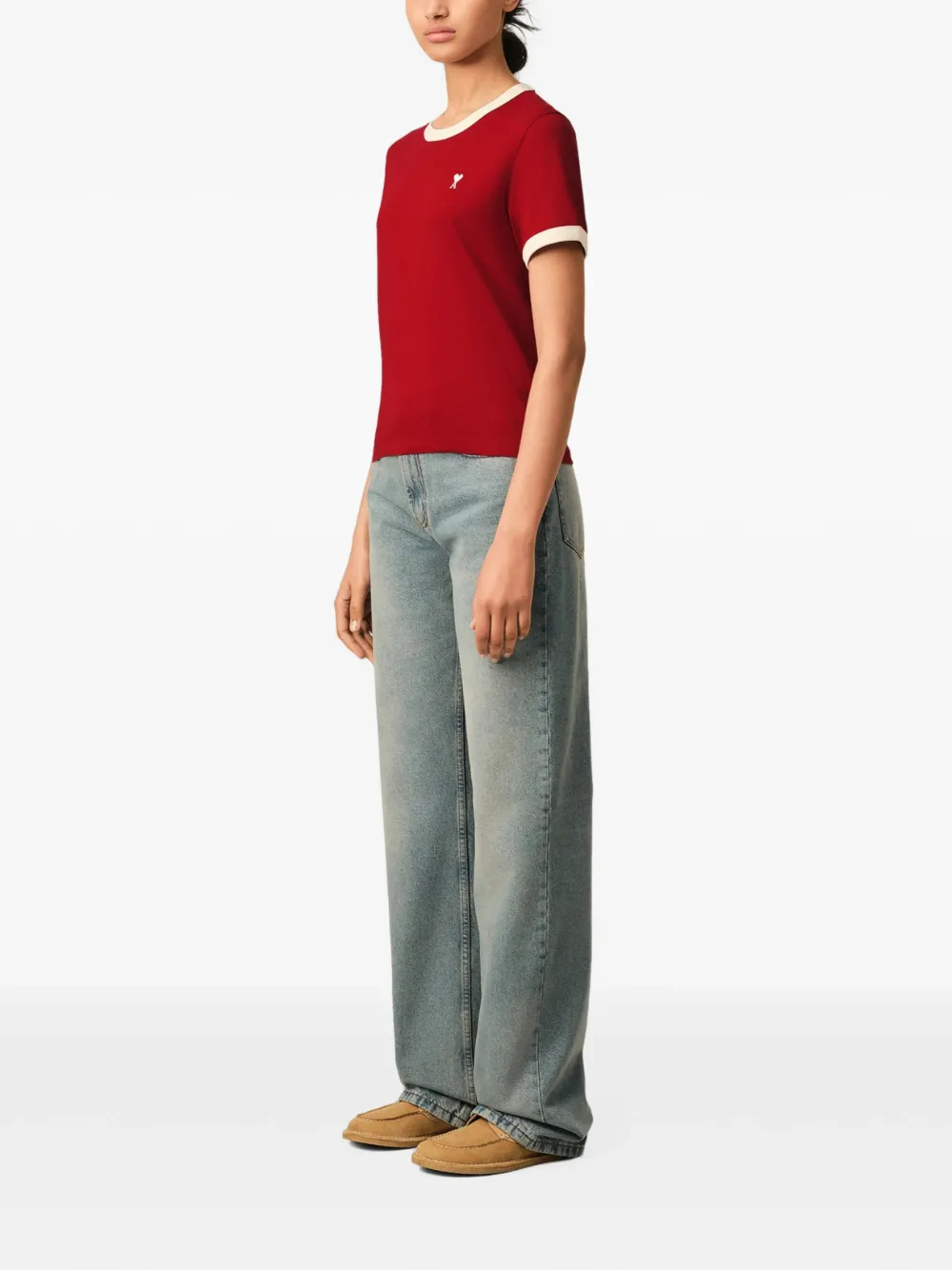 AMI Paris Contrasterend katoenen T-shirt met Ami de Coeur logo Rood