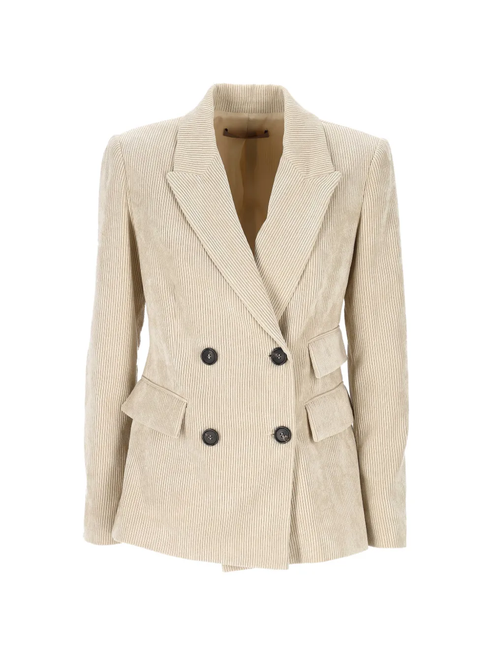 D.Exterior corduroy-effect double-breasted blazer - Nude
