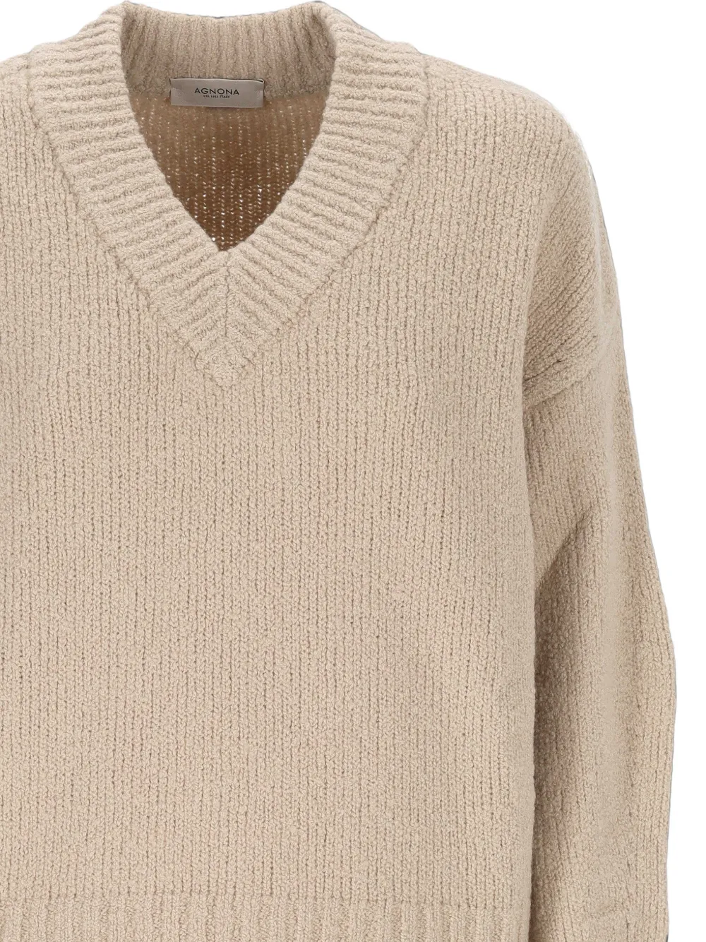 Agnona Chunky gebreide trui met V-hals Beige