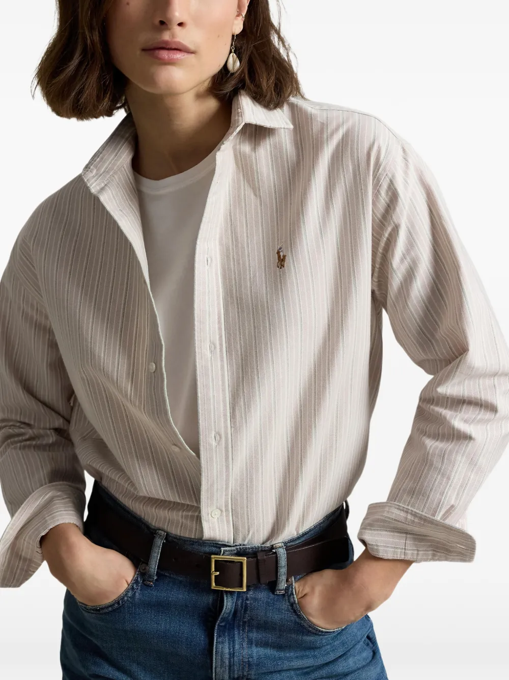 Polo Ralph Lauren Oxford katoenen blouse met relaxed-fit Beige