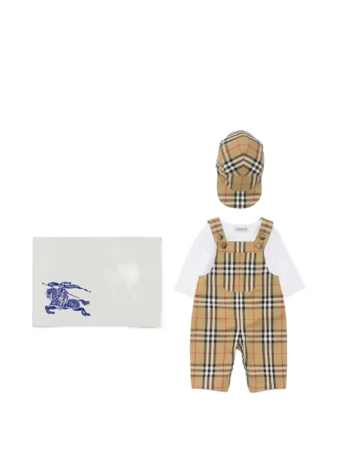 Burberry Kids Check cotton dungaree set (set of three)