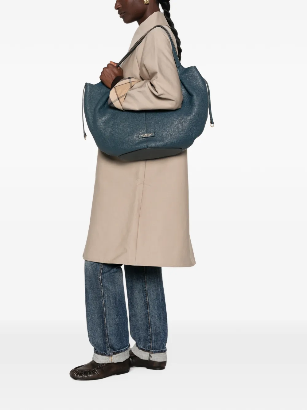 The Bridge Shopper van bewerkt leer Blauw