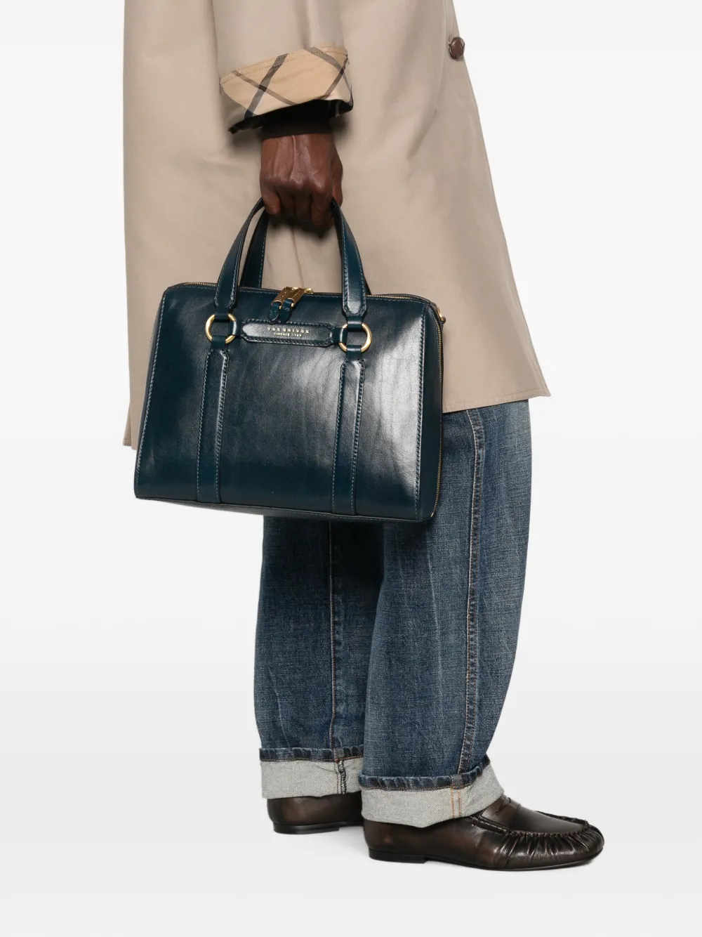 The Bridge Leren shopper met logo Blauw