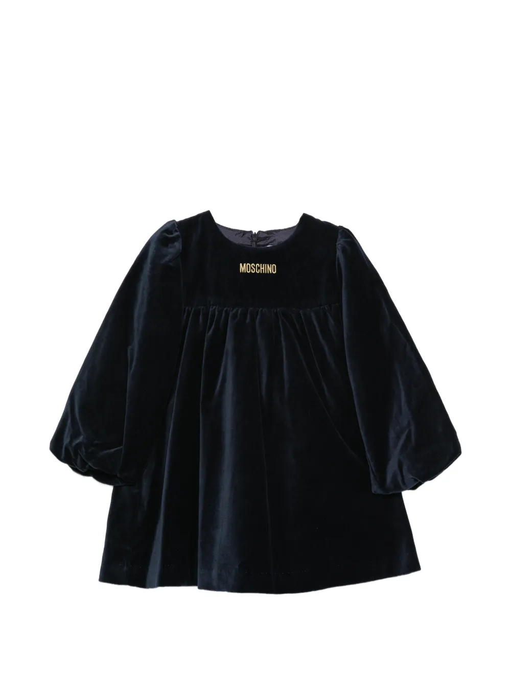 Moschino Kids logo-embroidered velvet dress - Nero