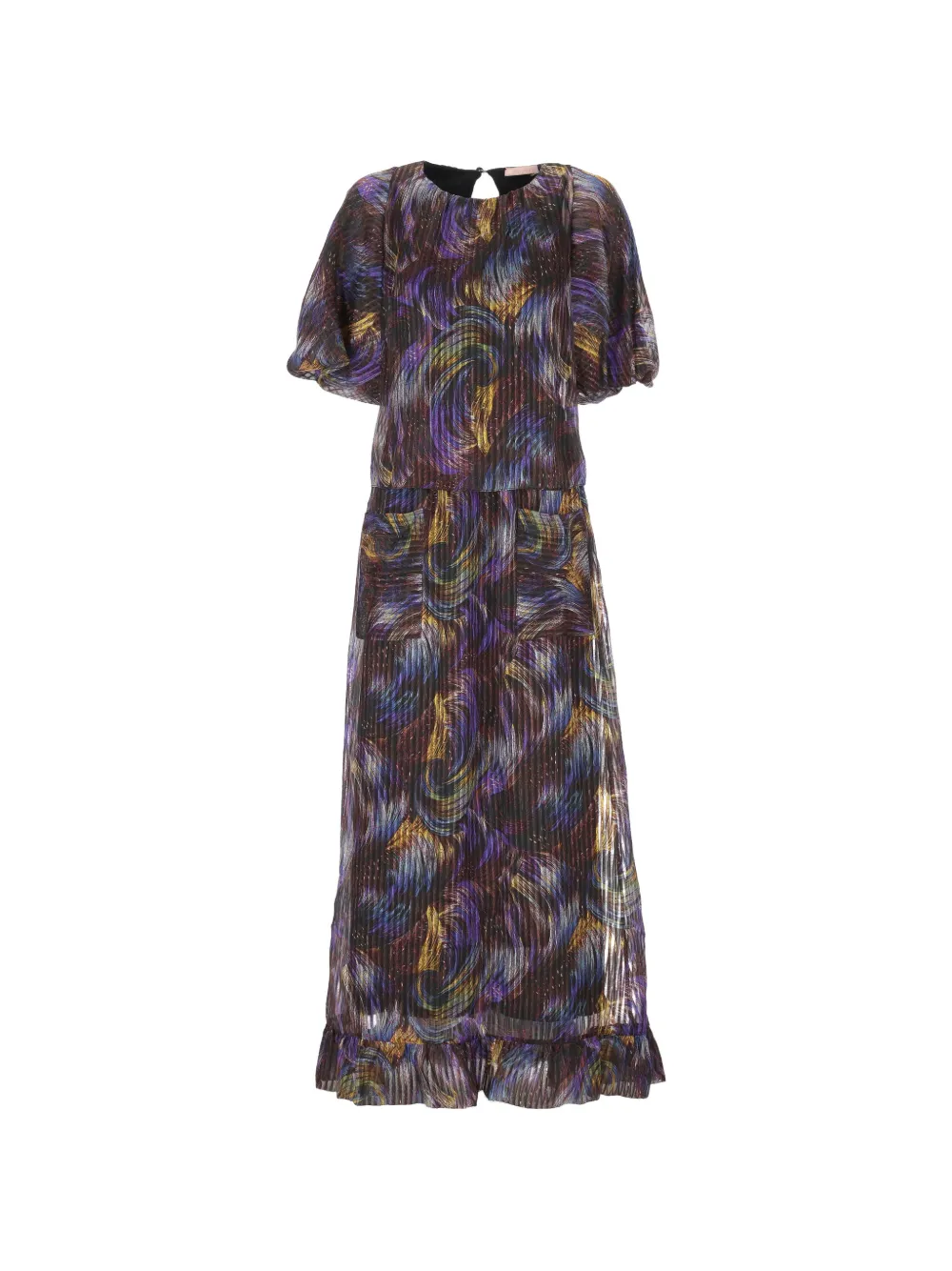 Kristina Ti Maxi Swirl-print Ruffled Dress In Black