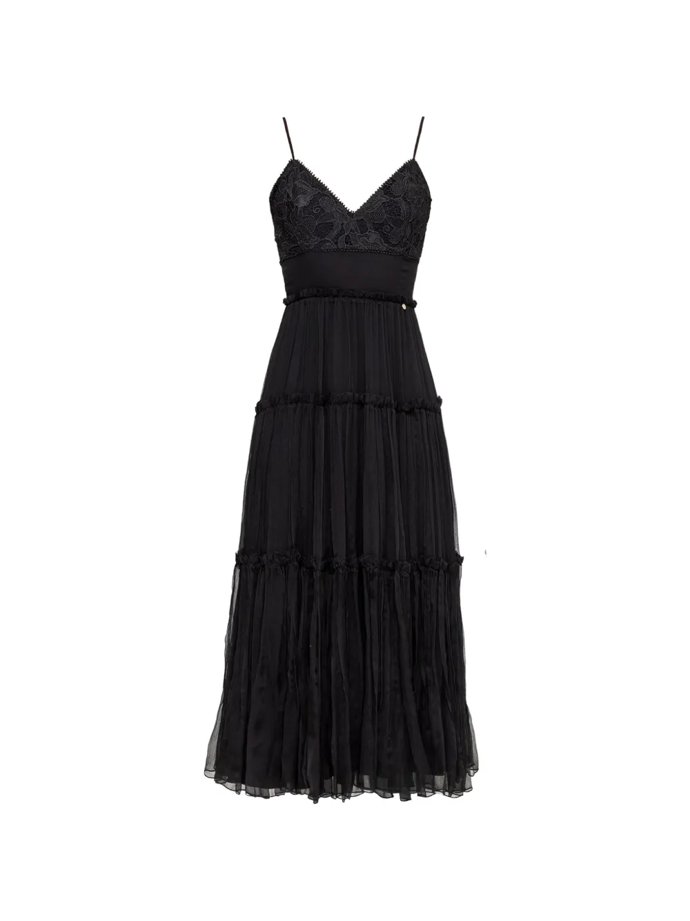 NISSA floral-embroidered silk midi dress - Nero