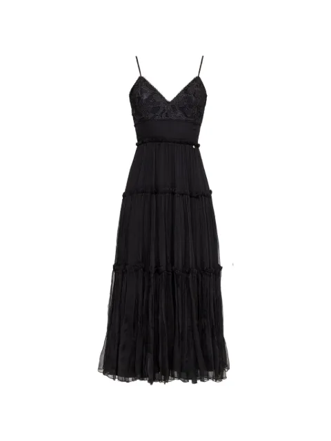 NISSA floral-embroidered silk midi dress