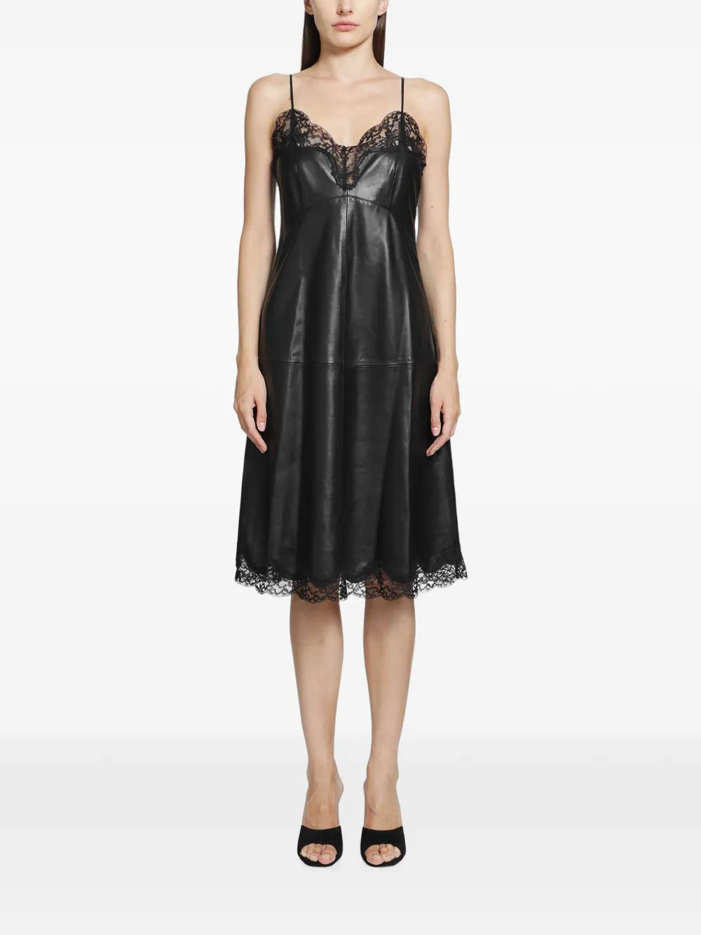 Magda Butrym Lace-trimmed Leather Midi Dress In Schwarz