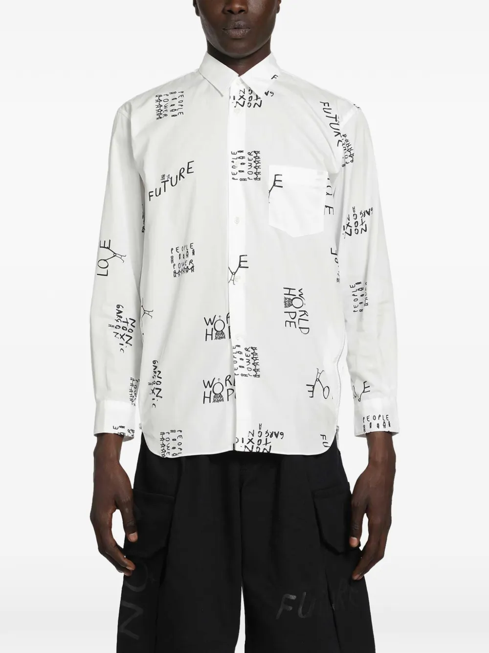 Comme Des Garçons Shirt slogan-print zip-detail shirt