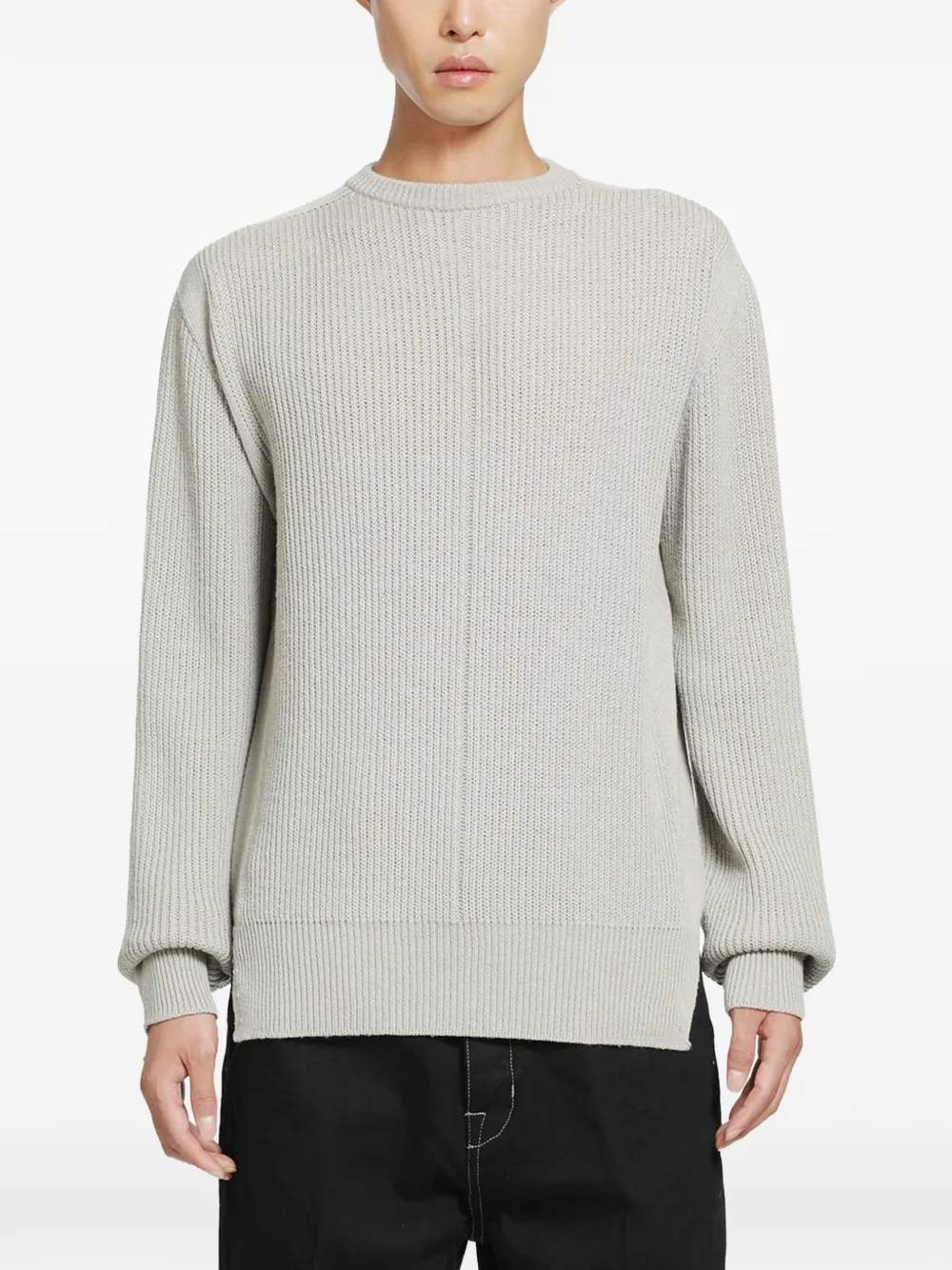 Rick Owens Fisherman Ribbed-knit Crew-neck Sweater In 그레이