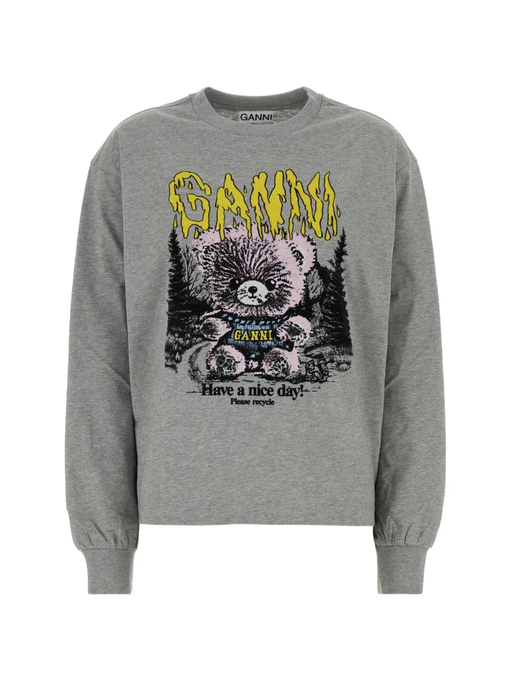 GANNI graphic-print long-sleeve sweater - Grigio