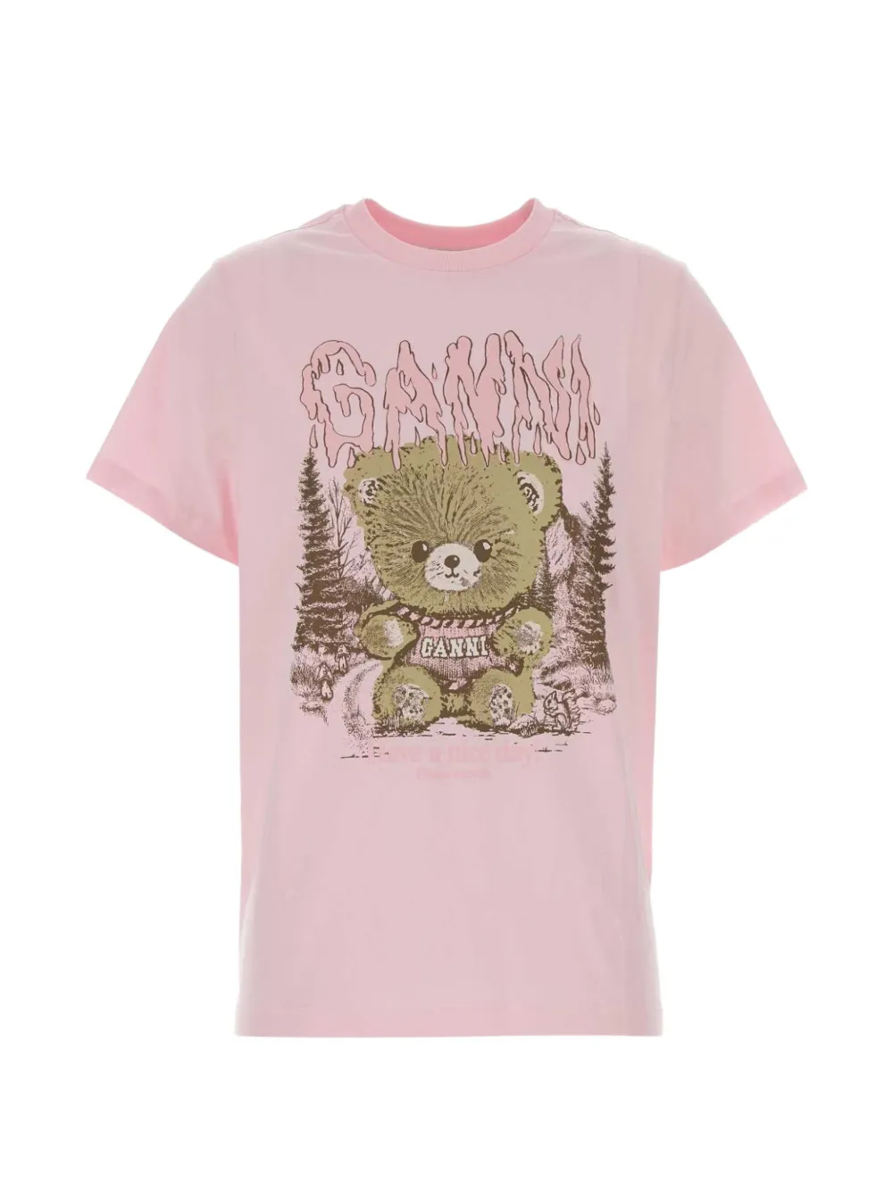 GANNI teddy-print cotton T-shirt - Rosa