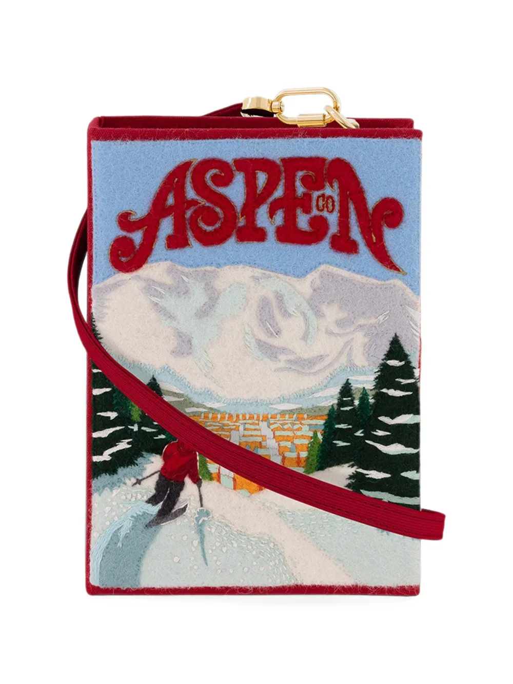 Olympia Le-Tan Ski in Aspen Embroidered Book Mini Bag, view 3