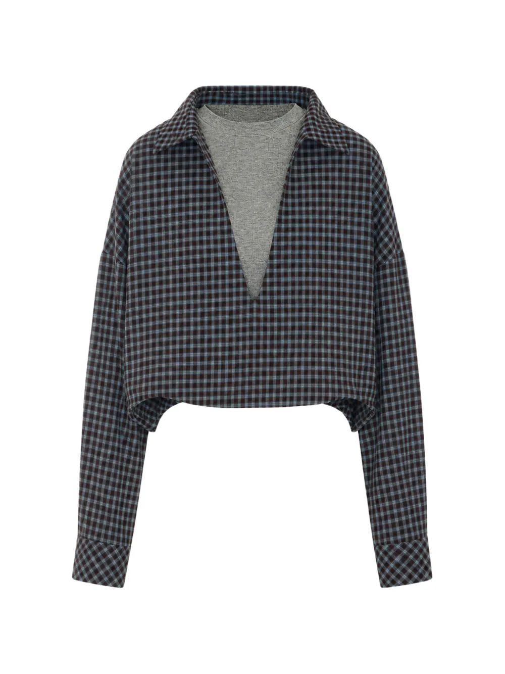Eleh check-pattern layered-detail top - Marrone