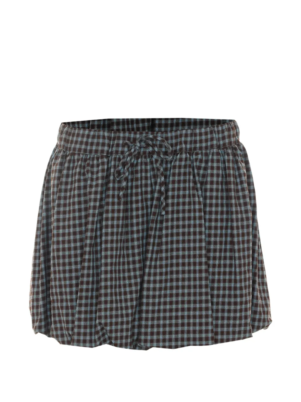 Eleh check-pattern balloon-motif mini skort - Braun