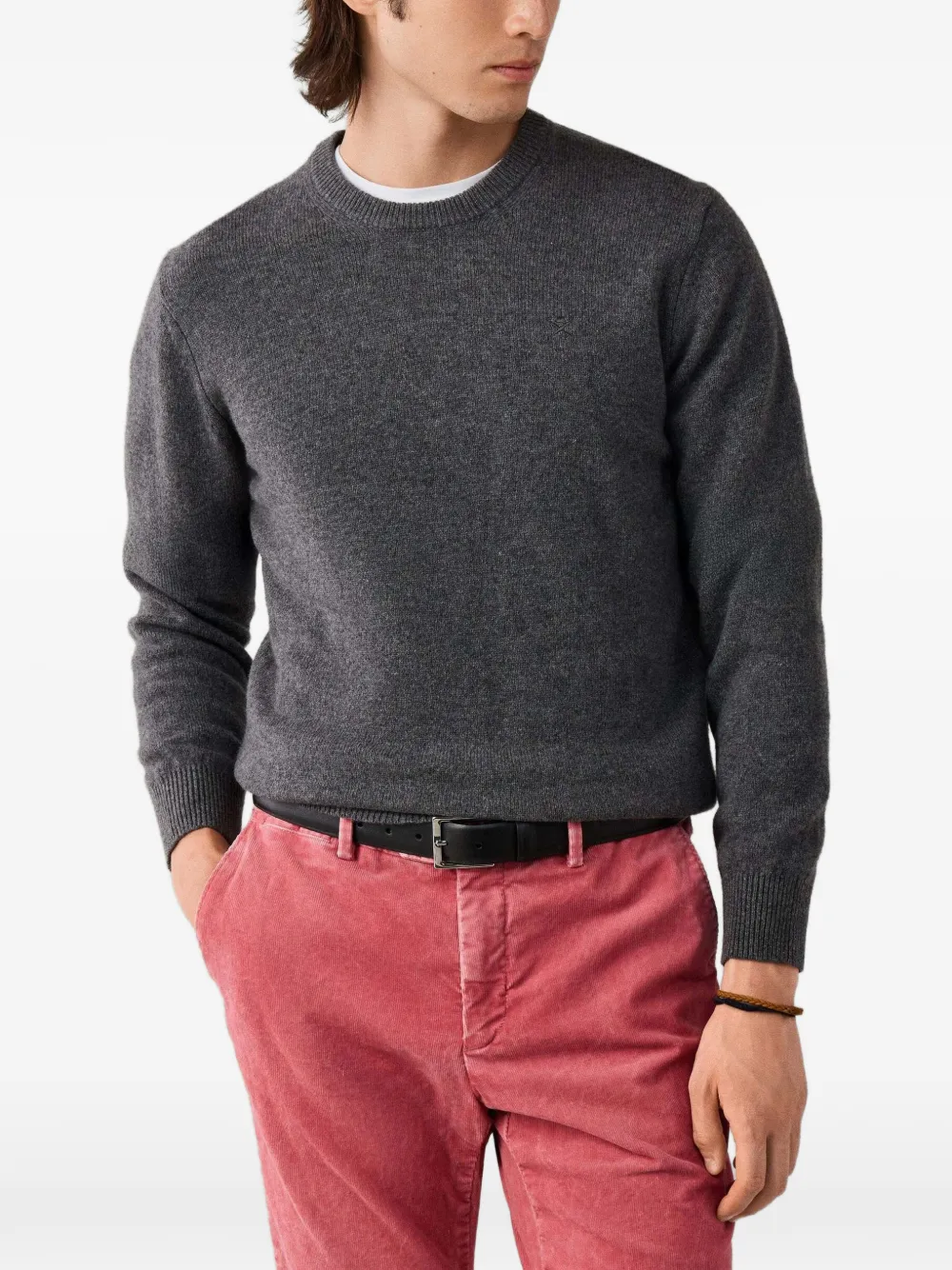 Hackett London Lamswollen trui met ronde hals Grijs