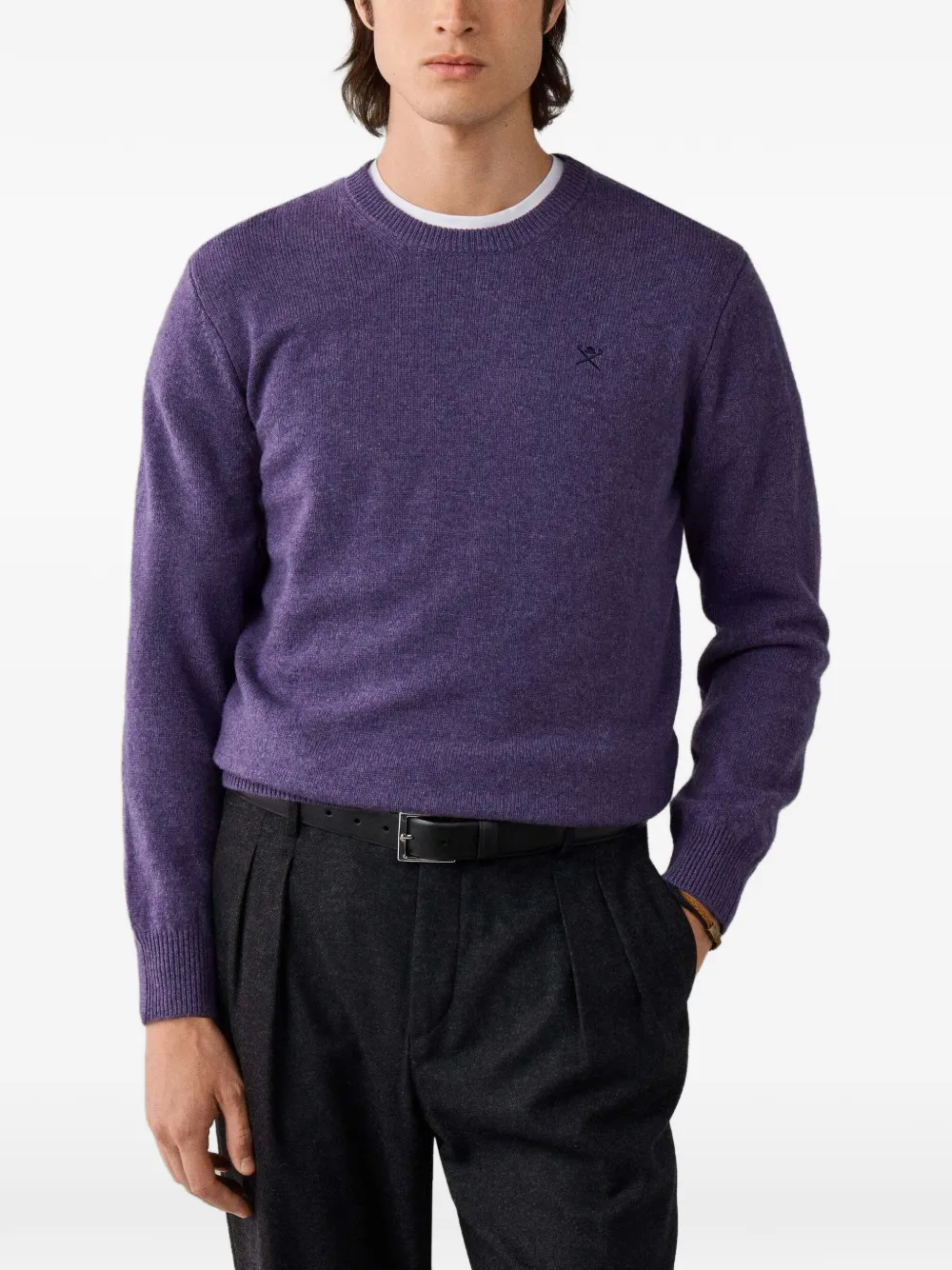 Hackett London Lamswollen trui met ronde hals Paars