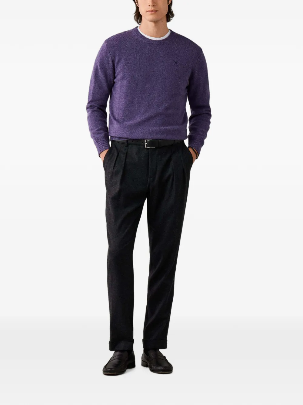 Hackett London Lamswollen trui met ronde hals Paars