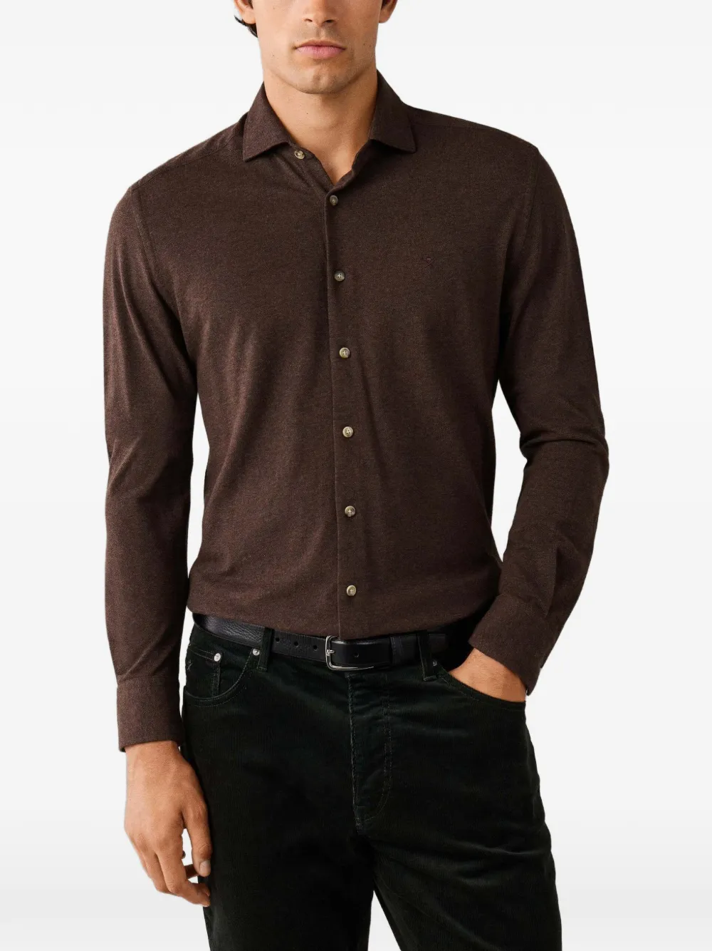 Hackett London Jersey-piqué overhemd met knopen Bruin