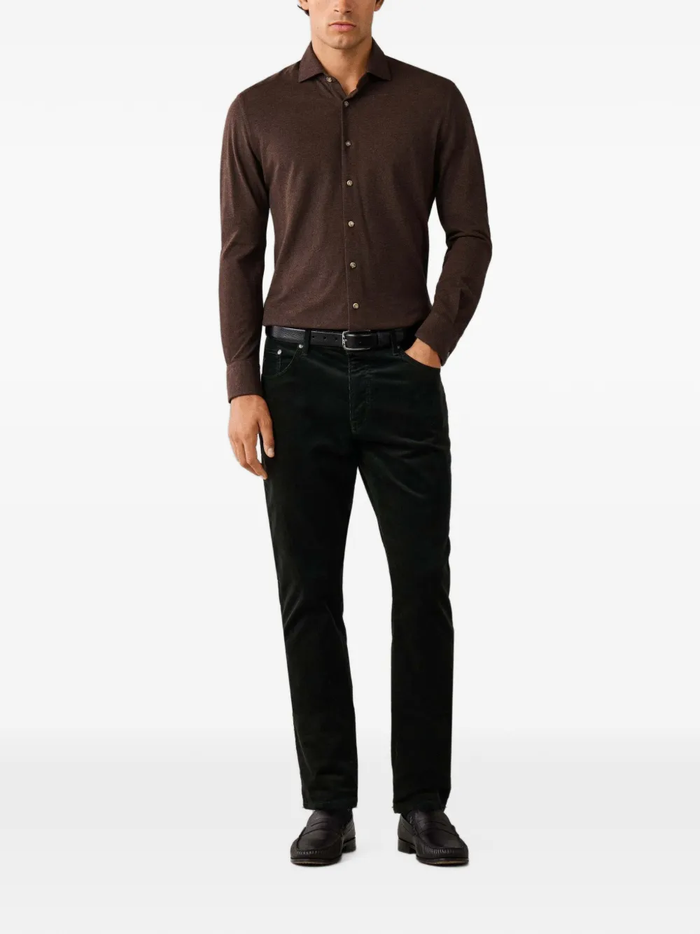 Hackett London Jersey-piqué overhemd met knopen Bruin