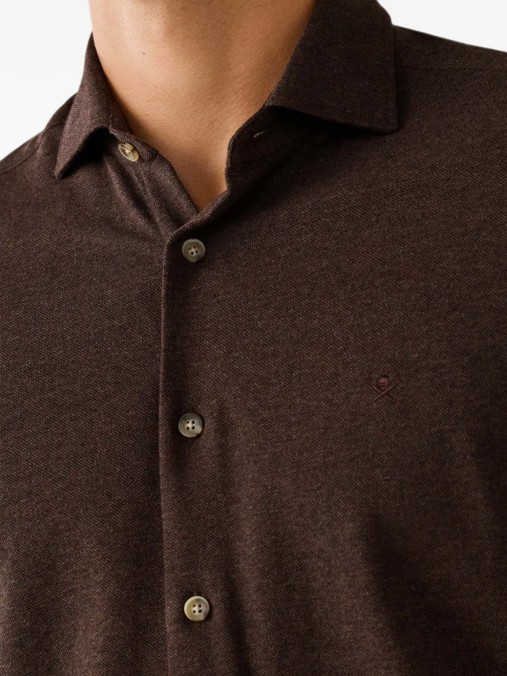 Hackett London Jersey-piqué overhemd met knopen Bruin