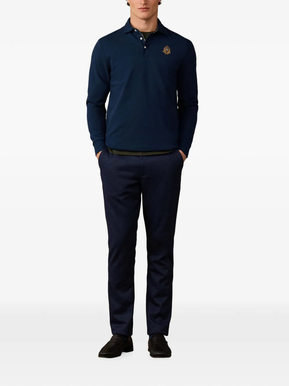 Hackett London Heritage Crest poloshirt met lange mouwen Blauw
